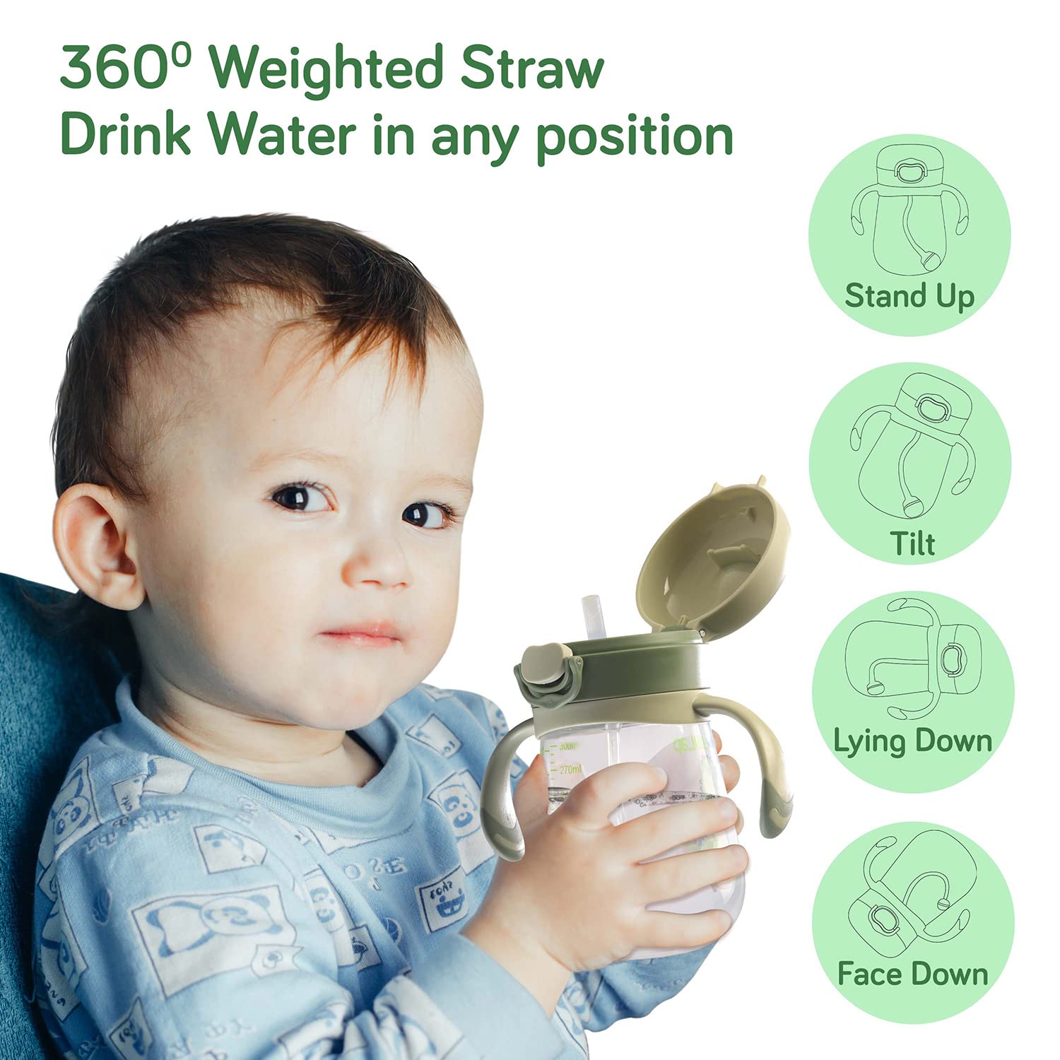 LuvLap Baby Bite Resistant Soft Silicone Straw Sipper Cup with Handle, with Weighted Straw, Sippy Cup with Anti Spill Lock, BPA Free, 6m+, 300 ml, Green - Baby Product from LuvLap - Shop in Sri Lanka at Arcade.lk