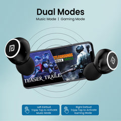 Portronics Harmonics Twins S13 in Ear True Wireless Earbuds with Mic, 24H Playtime, Game/Music Mode, Touch Control, 8mm Driver, Bluetooth 5.3v,IPX5 Water Resistance, Type C Fast Charging(Black)