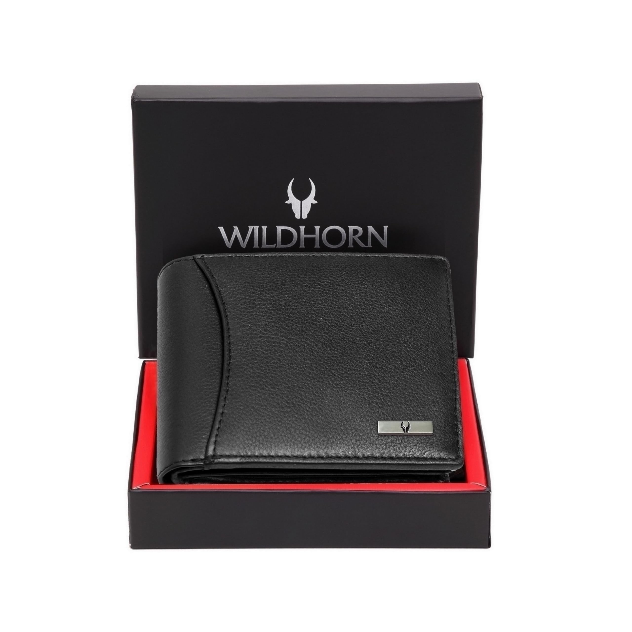 WildHorn Leather Wallet for Men, Black,(Pack of 1)