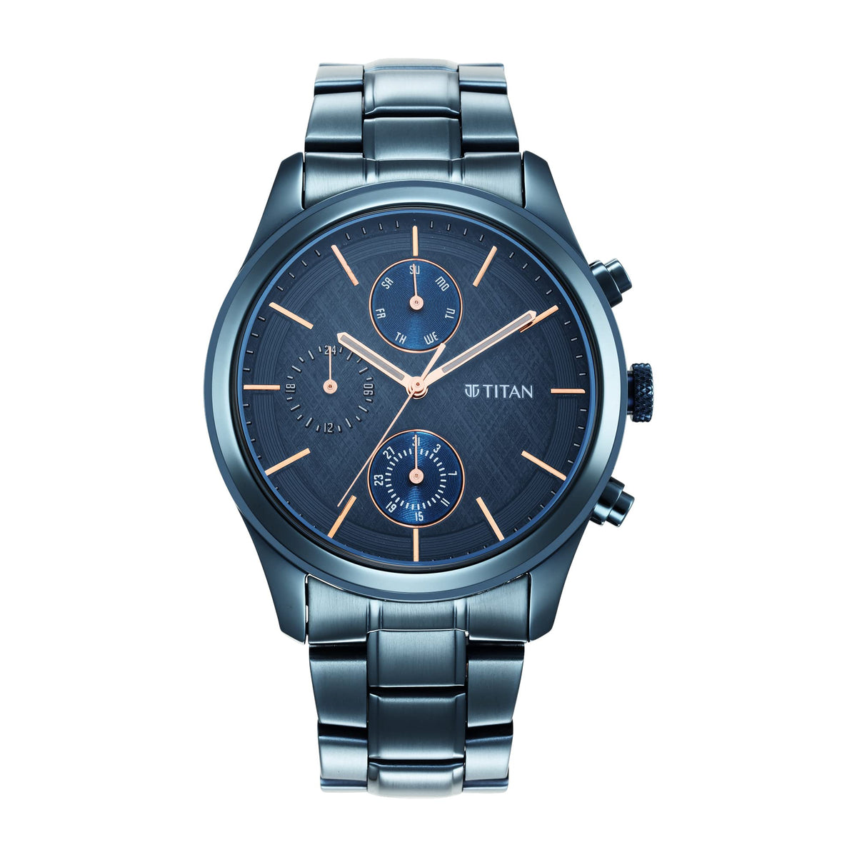 Titan Neo Splash Blue Dial Quartz Multifunction Stainless Steel Strap Watch for Men-NS1805QM01/NT1805QM01