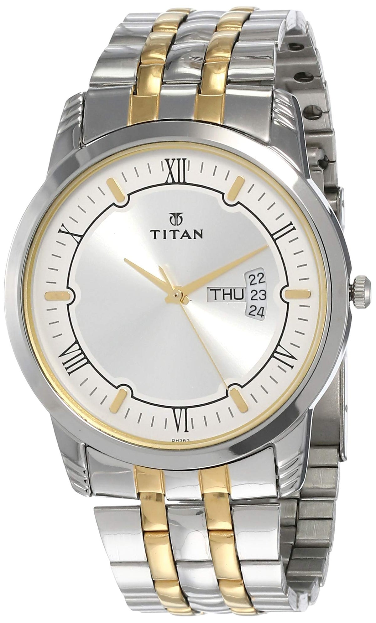 Titan Metal Silver Analog with Day and Date Stainless Steel Strap Watch for Men-NS1774BM01/NT1774BM01