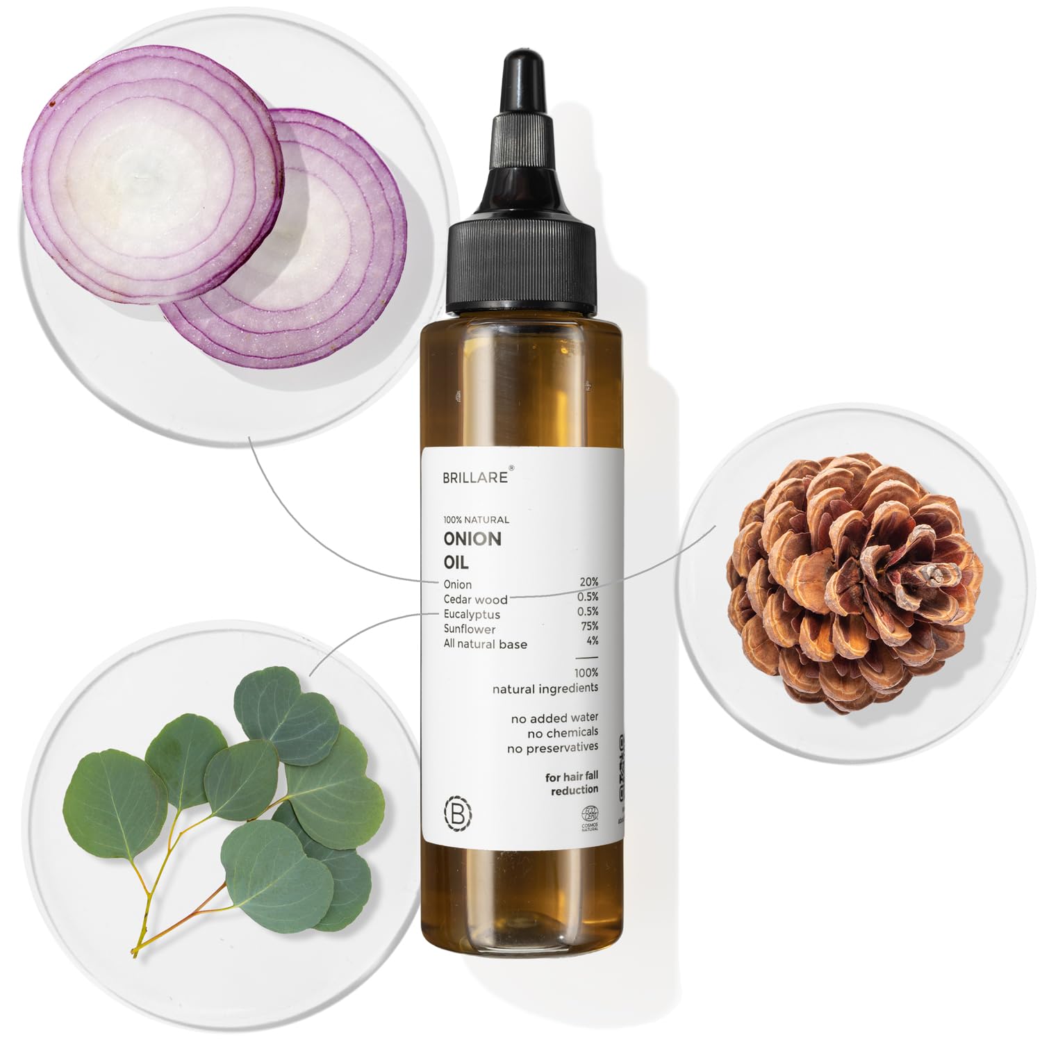 Brillare 20% Onion Hair Oil for Hair Fall Reduction with Goodness of Cedar Wood & Sunflower | Visible Hair Fall Reduction in 15 Days