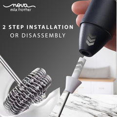 Nova Milk Frother Rechargable Coffee Frother Milk & Beater for Cold Latte 2In1 Handheld Battery-Powered Blender and Egg Whisker | Free Frothy Recipe E-Book (Whisker), Black
