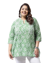 Stylum Women's Plus Size Tropical Printed Cotton Empire Top
