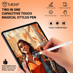 Tukzer Universal Stylus Pen for Smartphone/Tablet/iPad/Pro/Air/iPhone/iOS/Android/All Touch Screens Devices| Fine Point Disc Tip, Lightweight Aluminum Body Magnetic Cap Drawing Writing (White)
