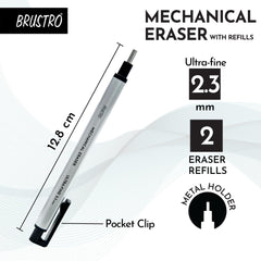 BRUSTRO Mechanical Precision Retractable Zero Eraser | 2.3mm - Ultra-Fine Tip | Refillable, Perfect for Artists, Architects, Students, Professionals, Clean and Accurate.