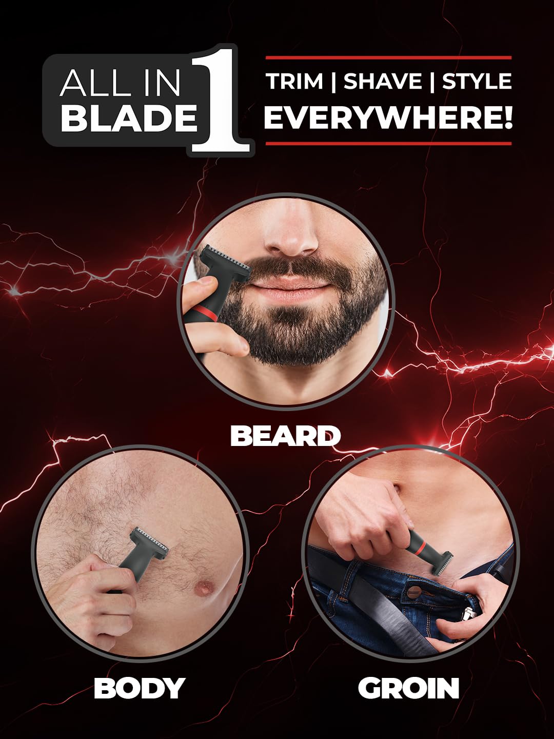 Beardo Multipurpose I Blade Trimmer & Shaver for Beard, Body, Hair & Groin | With 4 Trimming Combs | 90 min. Run Time USB TYPE C Charging - Personal Care Appliances from BEARDO - Shop in Sri Lanka at Arcade.lk