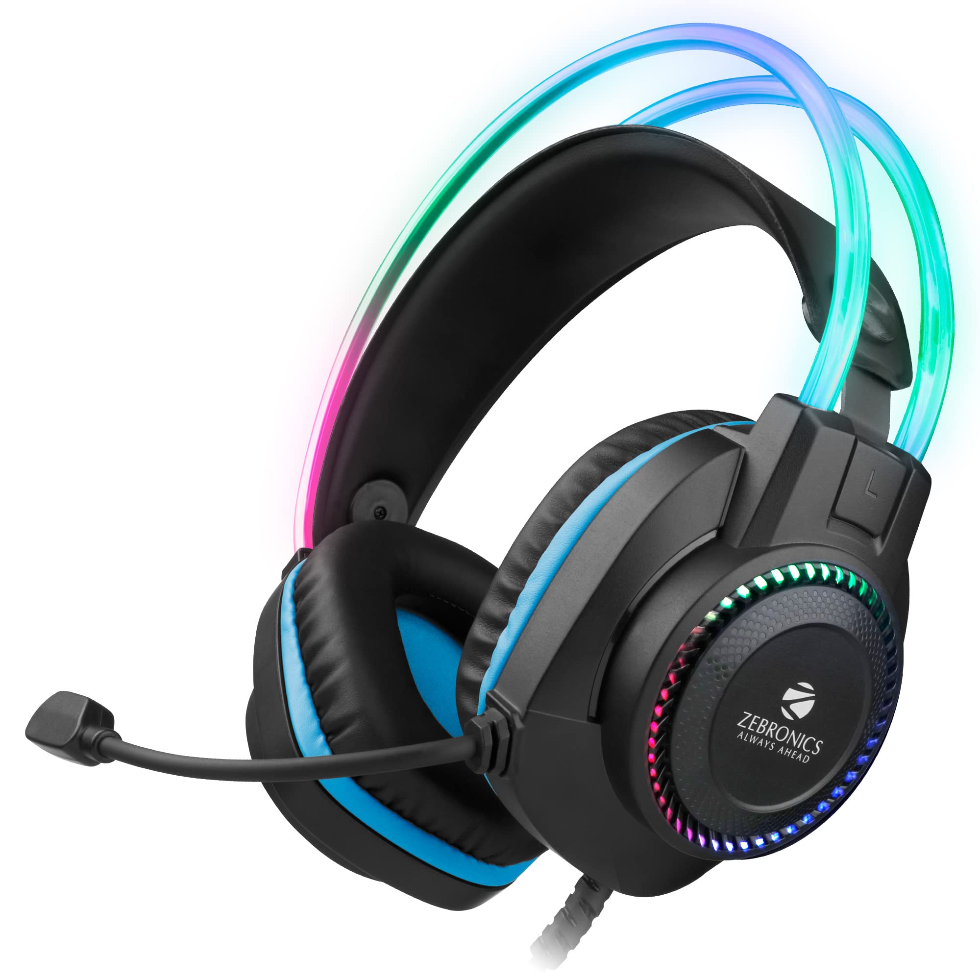 Zebronics Jet PRO Premium Wired Gaming On Ear Headphone with LED for Headband + earcups, 40mm Neodymium Drivers, 2 Meter Braided Cable, with mic, Suspension Design, 3.5mm + USB (Black, Blue) - Personal Computer from ZEBRONICS - Shop in Sri Lanka at Arcade.lk