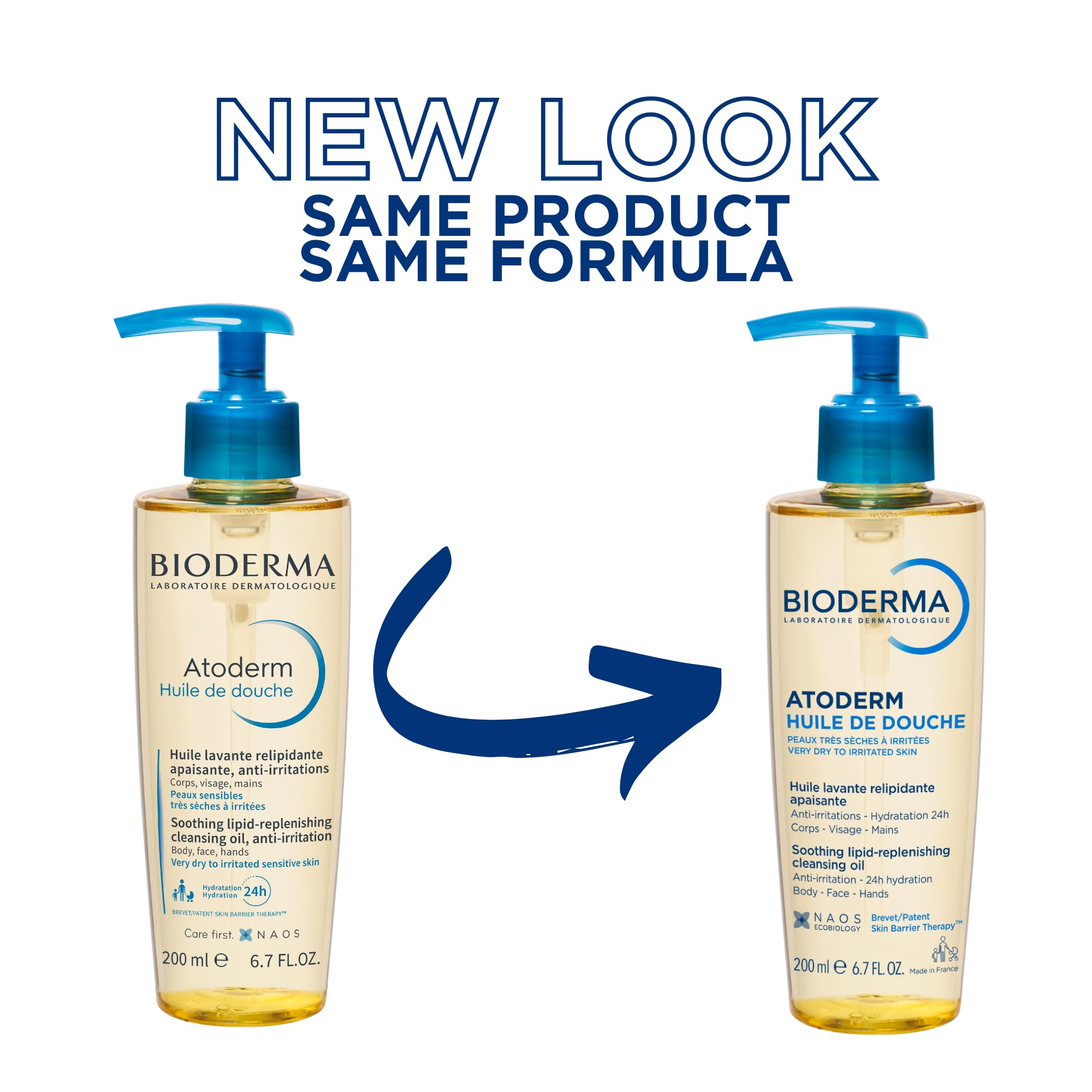 Bioderma Atoderm Huile de douche Anti-iritation Cleaning Oil | 24hrs Hydration | Face and Body Moisturizer | Soothes Discomfort - Dry to Very Dry Sensitive Skin - 200 ml