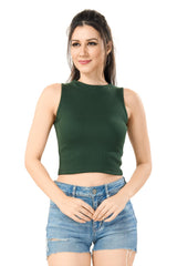 TRASA Women’s Sleeveless Rib Knitted Cotton Racer Back Tank Tops Halter Neck Crop Tops - Available Sizes -XS, S, M,L,XL,2XL
