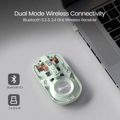 Portronics Toad 8 Transparent Wireless Bluetooth Mouse with Dual Wireless (BT + 2.4 GHz), Rechargeable Battery, Noise-Free Clicking, Show/Hide Desktop, Multi-Device Pair, Adjust Sensitivity (Green)