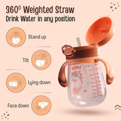 LuvLap Kids Bite Resistant Soft Silicone Straw Sipper Cup with Handle, with Weighted Straw, Sippy Cup with Anti Spill Lock, BPA Free,1 Year +, 300 ml, Brown