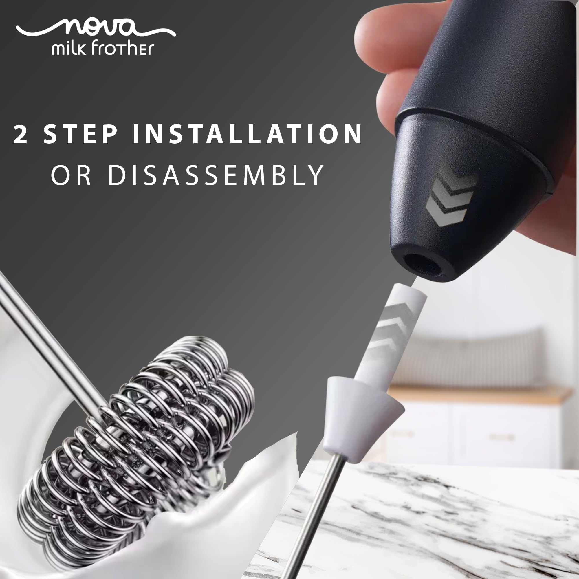 Nova Rechargeable Milk Frother & Coffee Whisker with Dual Spring Tech | 1 Year Replacement Warranty | Free Coffee Frothing Recipe Book