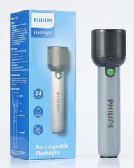 PHILIPS Handheld Torch Light, 2000mAh Rechargeable LED Torch Light with 2 Modes,400LM & IP44 Waterproof, Portable Flash Light for Home, Camping, Hiking, Emergency ,Gray