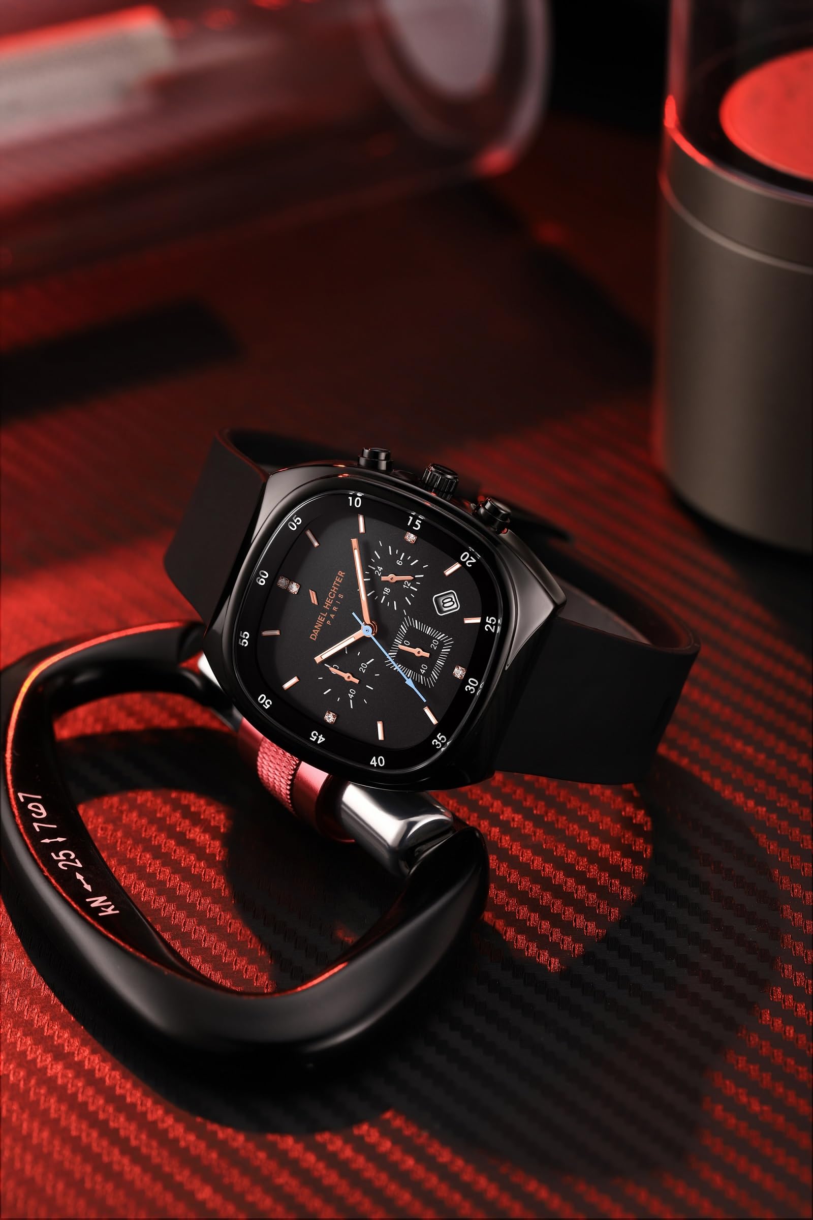 Daniel Hechter Paris Bercy Collection Modern Chronograph Watch for Men with Square Dial and Silicon Band-DHM1001