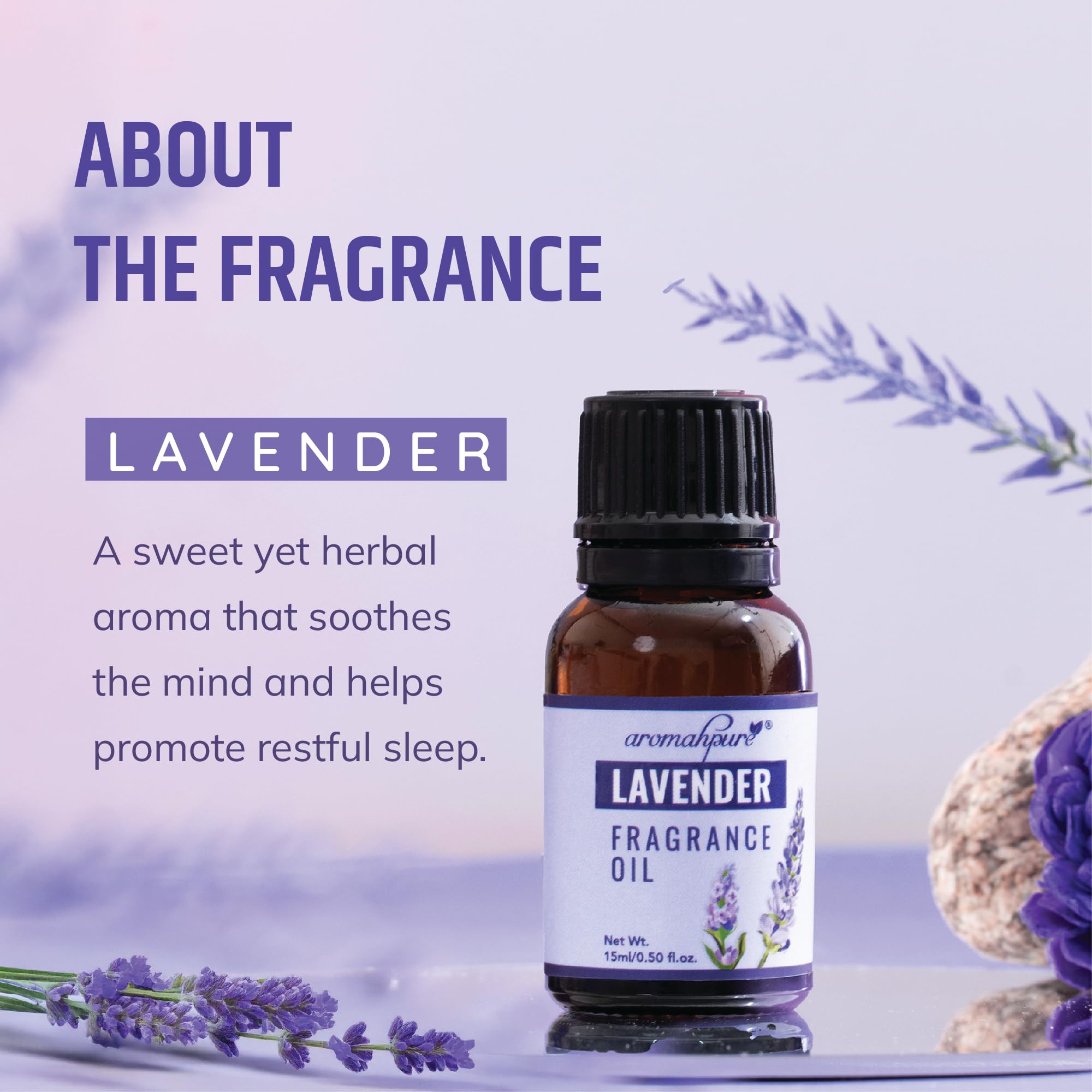 Aromahpure Fragrance Oil | 15 ml | Lavender Aroma Oil for Home Fragrance | Best for Aromatherapy | Helps in meditation | Used in Diffusers, Candles, Air Fresheners, Soaps, IFRA certified