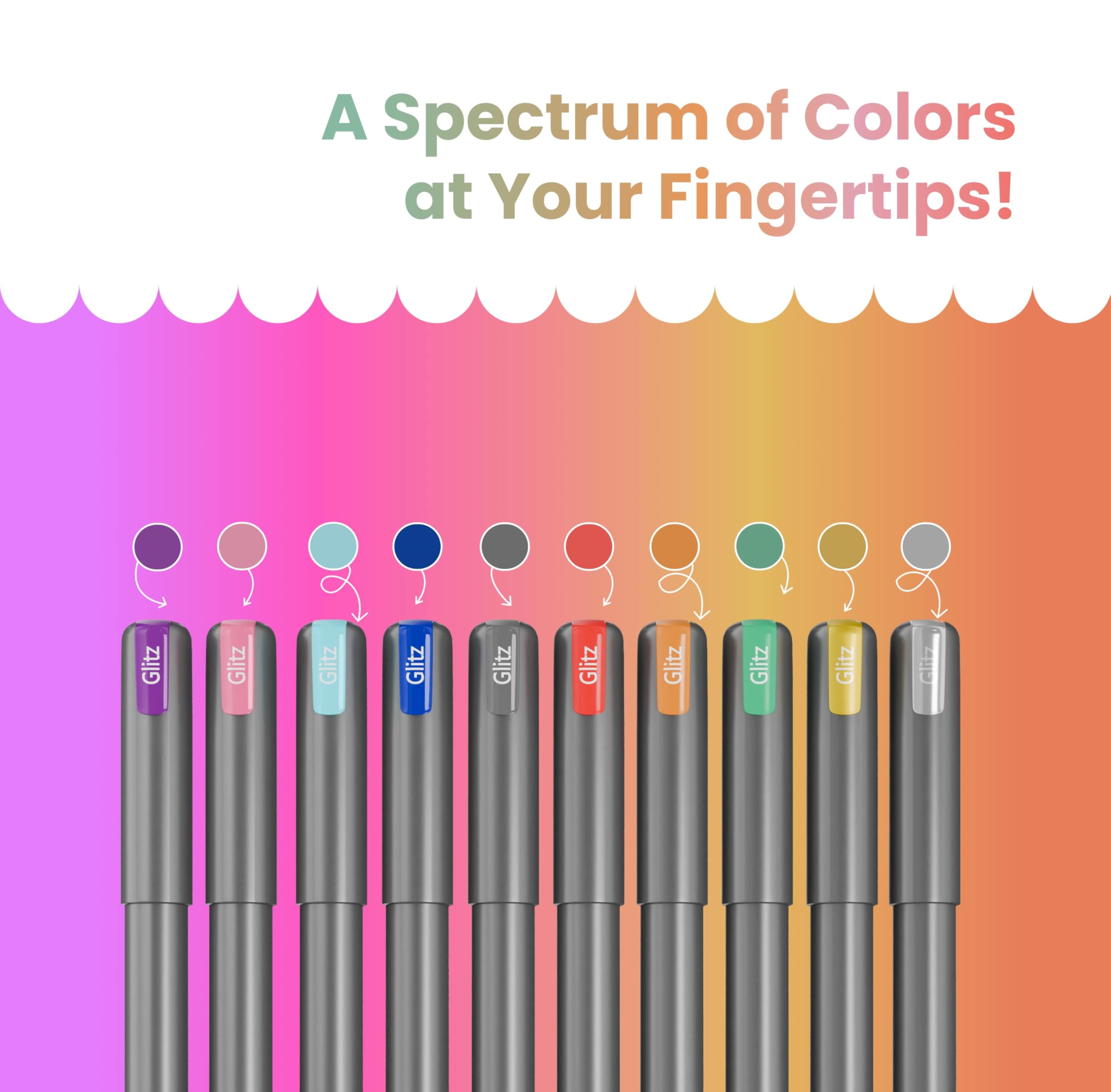 Pentonic Glitz 1.0 mm Multicolor Glitter Gel Pen | Multicolor Ink, Set Of 10 Pcs