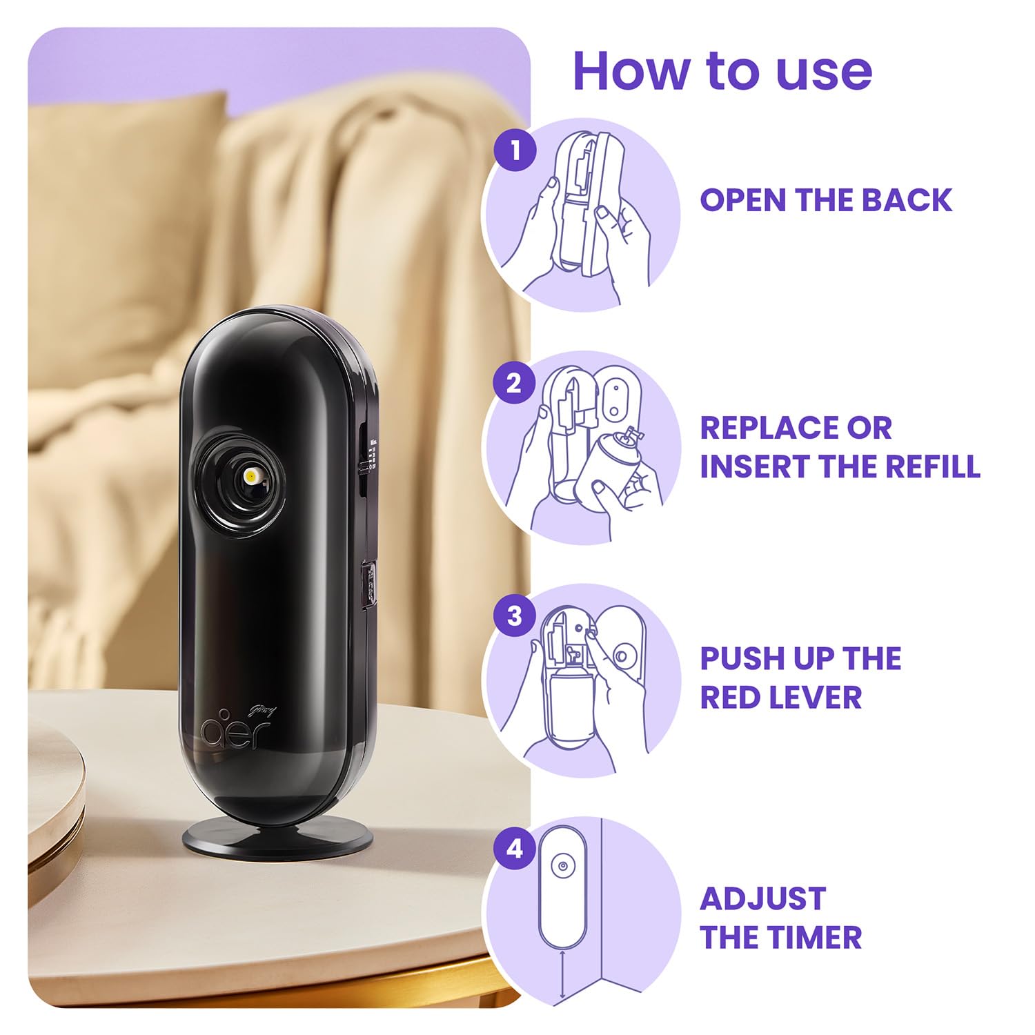 Godrej aer Matic Automatic Room Fresheners Refill Pack | Violet Valley Bloom | 2000 Sprays Guaranteed | Lasts up to 60 days (210ml)