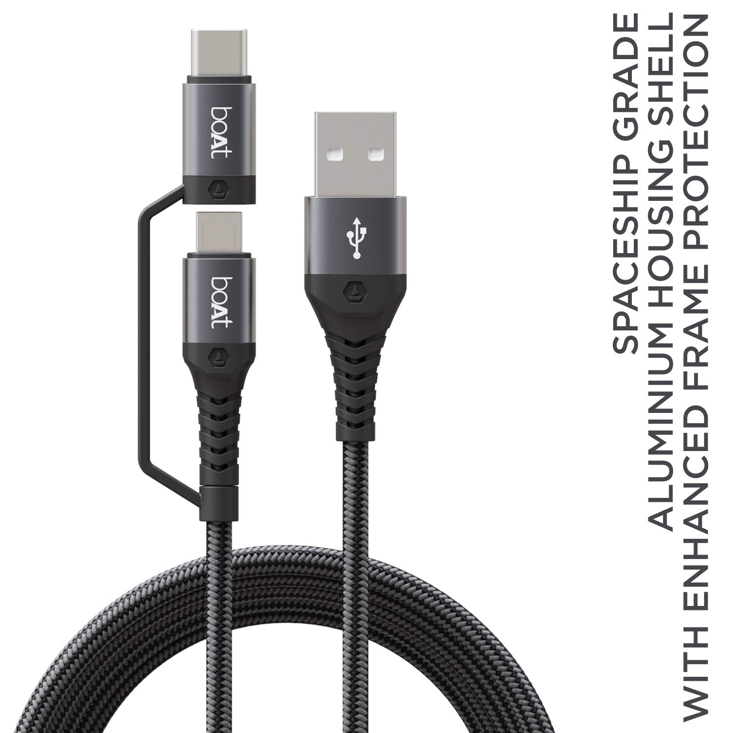 boAt Deuce USB 300 2 in 1 Type-C & Micro USB Stress Resistant, Sturdy Cable with 3A Fast Charging & 480mbps Data Transmission, 10000+ Bends Lifespan and Extended 1.5m Length(Mercurial Black) - Wireless Accessory from boAt - Shop in Sri Lanka at Arcade.lk