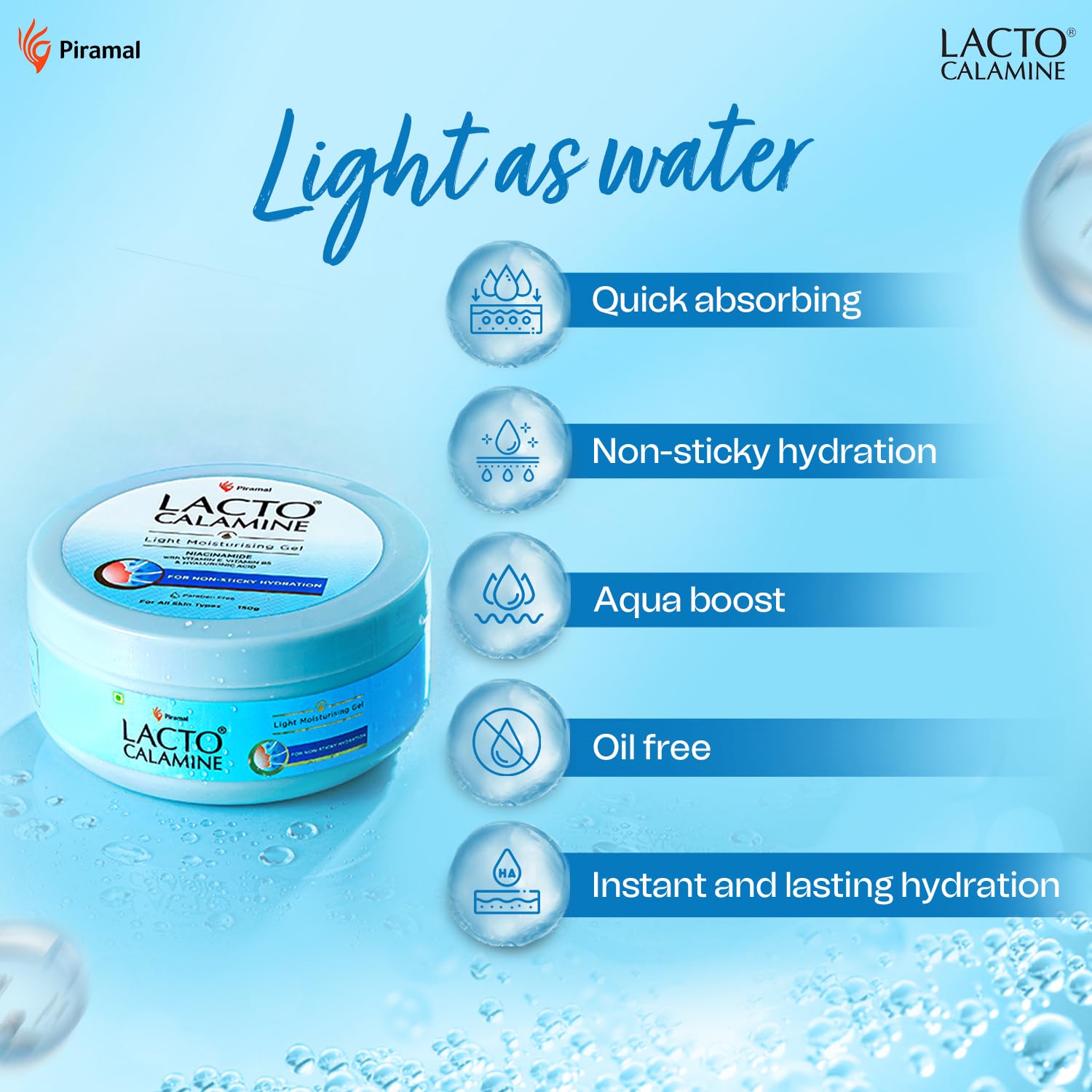 Lacto Calamine Super Light Moisturizer for Face | 150g | Moisturiser for Oily Skin with Niacinamide, Hyaluronic Acid | 300% Instant Hydration, 90% Stronger Moisture Barrier