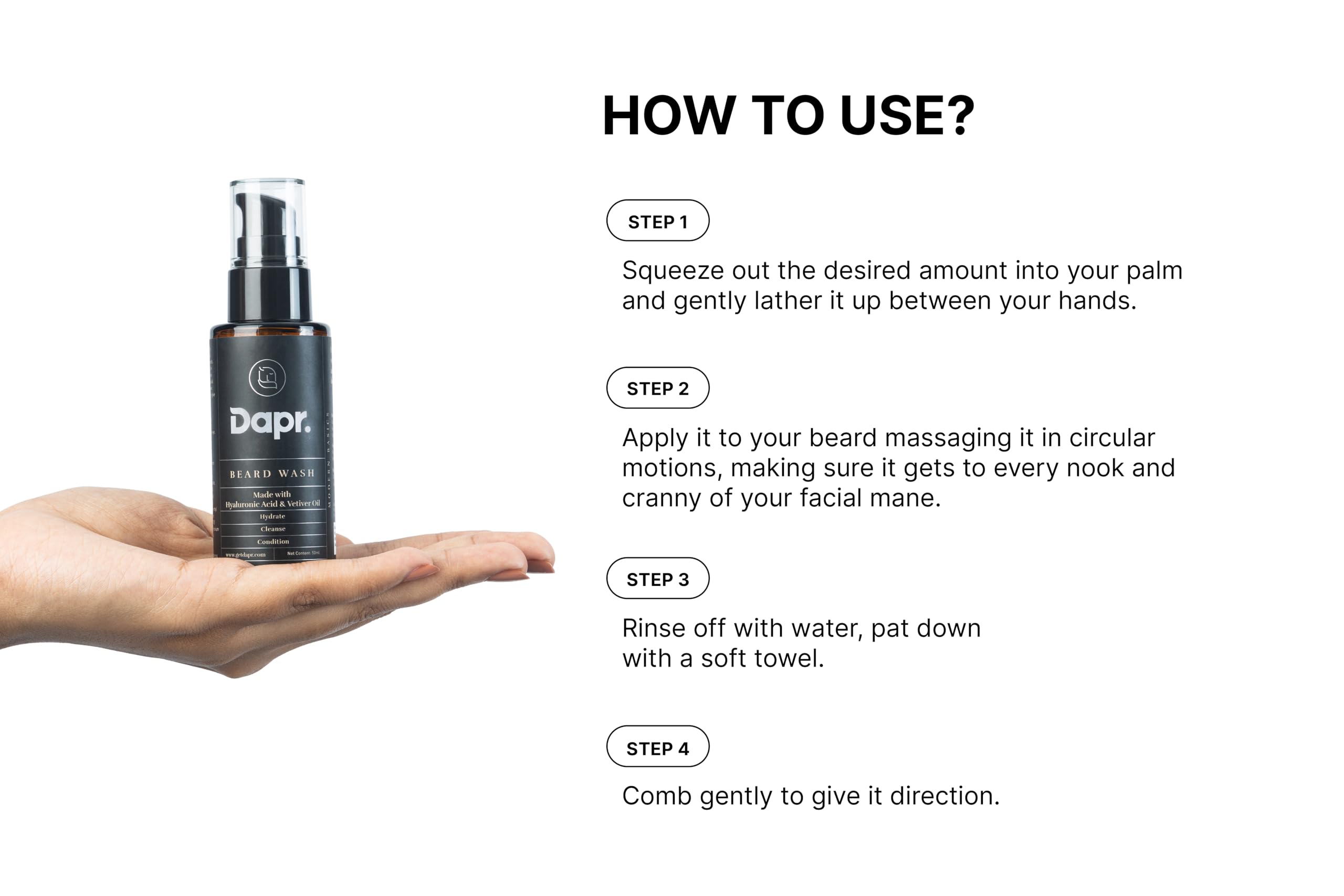 Dapr. Beard Wash (50 ml) |Made with Hyaluronic Acid & Vetiver Oil| Cleanse | Hydrate | Condition |