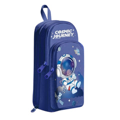 Kiddie Galaxia Canvas Space Astronaut Pencil Case 6 Layer With 3 Compartment Cute Aesthetic Pencil Case For Boys & Girls Large Capacity Pencil Pouch For School Kids Cute Stationary Gift, Blue