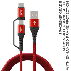 boAt Deuce USB 300 2 in 1 Type-C & Micro USB Stress Resistant, Sturdy Cable with 3A Fast Charging & 480mbps Data Transmission, 10000+ Bends Lifespan and Extended 1.5m Length(Martian Red) - Wireless Accessory from boAt - Shop in Sri Lanka at Arcade.lk