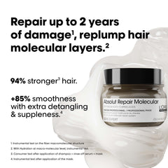 L'Oréal Professionnel Absolut Repair Molecular Deep Repairing Mask for Damaged Hair | Repairs upto 2 years of damage in 1 use| Professional hair mask with 2% Peptides Bonder & 5 Amino Acids | 250ml