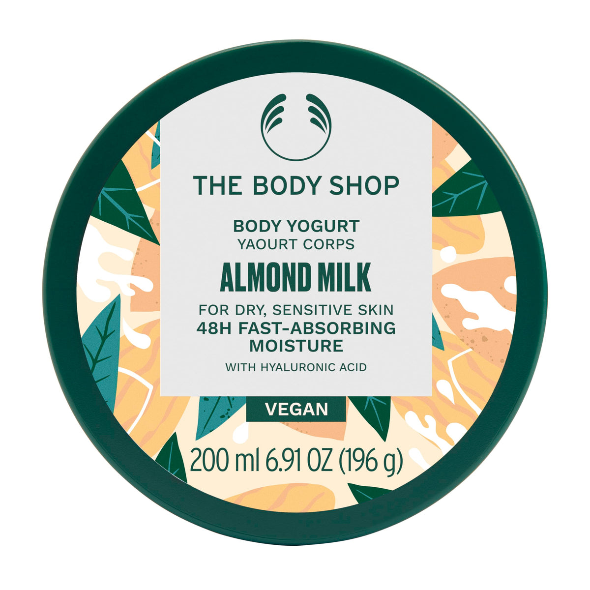 The Body Shop Vegan Body Yogurt Almond Milk Cream, 200 ML - For Normal To Dry Skin | Instant 48 Hr Moisture | Vegan