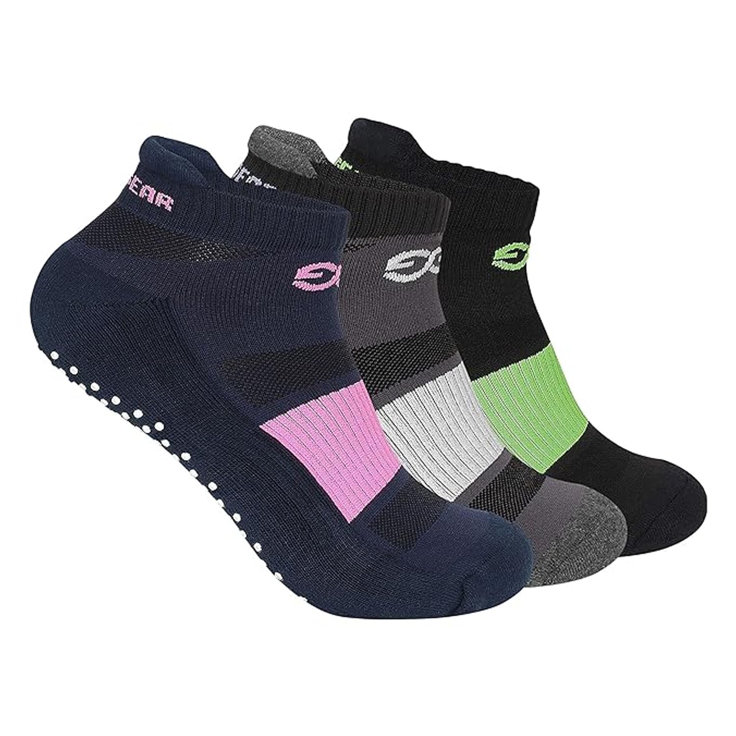 SuperGear Yoga Sports Socks for Women | Combed Cotton | Cushioned Comfort | Non-Slip Anti-Skid Grip | Ideal for Yoga, Exercise, Gym & Walking | Multicolour | Free Size | Pack of 3