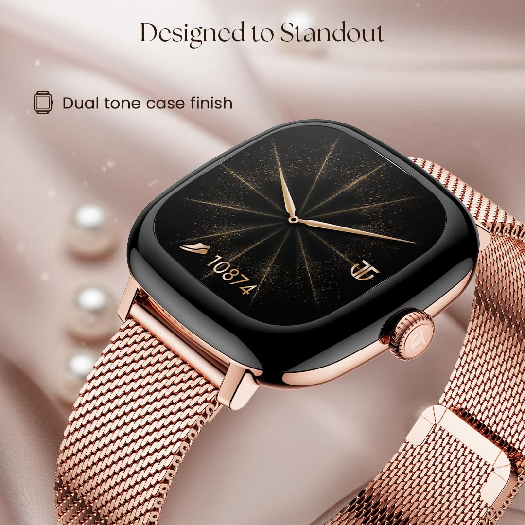 Titan AiRA 1.70" AMOLED Smart Watch for Women Latest with Silicone Strap Stress Monitoring, 1000 Nits, Functional Crown, AI Enabled, IP68 Water Resistant Upto 7 Days Battery Life - Rose Gold