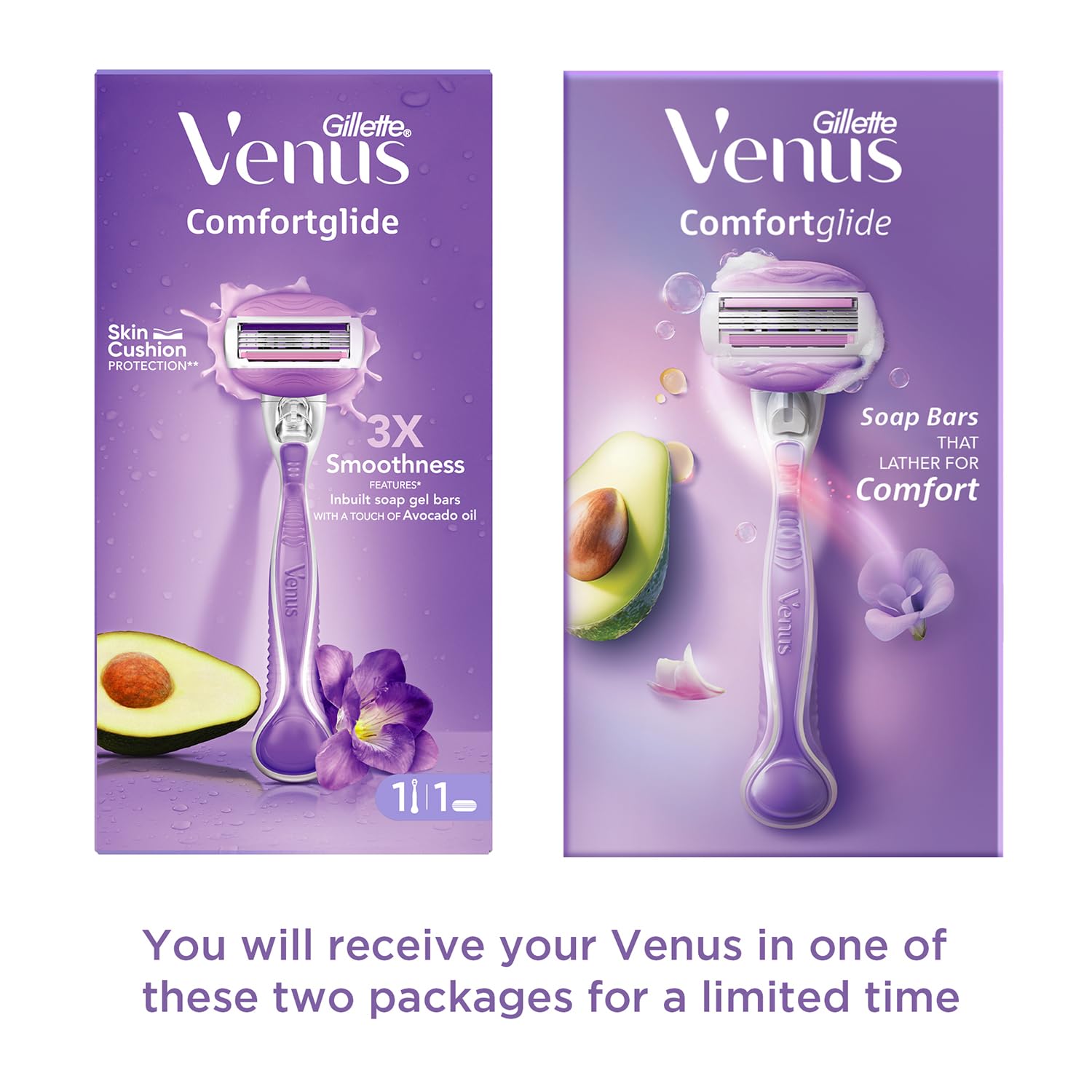 Gillette Venus Comfortglide Hair Removal Razor for Women with Avocado Oils & Body Butter, Freesia Scent, 1 Pc