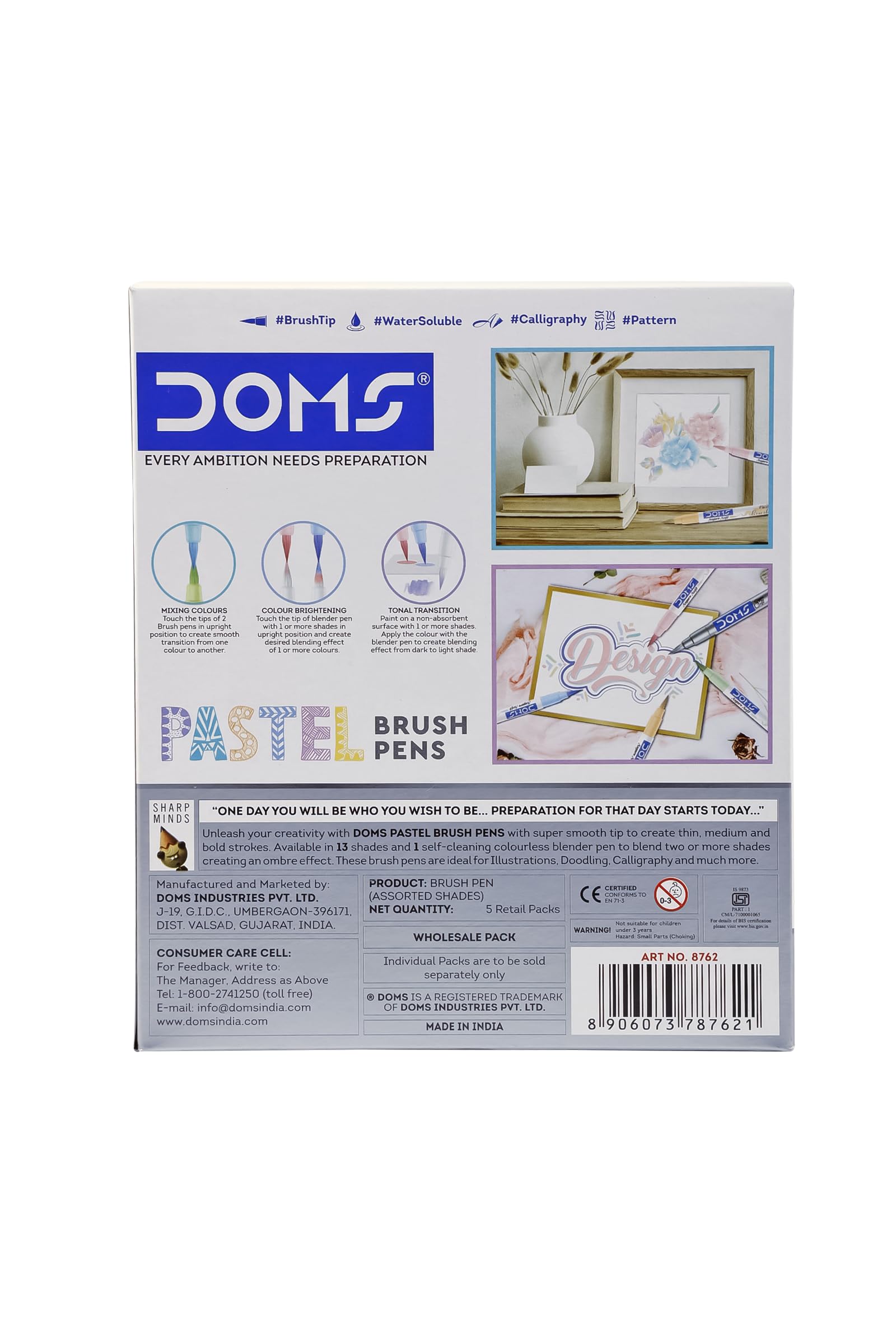 Doms Pastel Brush Pens (14 Shades | 12 + 1 + 1) (Pack of 1), Multicolor