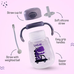 LuvLap Kids Bite Resistant Soft Silicone Straw Sipper Cup with Handle, with Weighted Straw, Sippy Cup with Anti Spill Lock, BPA Free, 1 Year +, 300 ml, Purple