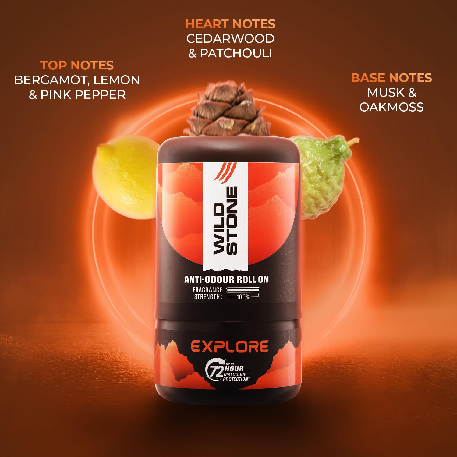Wild Stone Explore Anti-Odour Roll On For Men, 50ml | Up to 72-Hour Odour Control | Infused with cedarwood oil and Vitamin C | Skin Friendly & Itch Free Deodorant Roll On | Long-Lasting Freshness