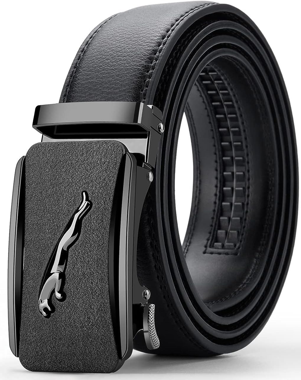 Contacts Genuine Leather Belt for Men with Easier Adjustable Autolock Buckle - Micro Adjustable Belt Fit Everywhere |Formal & Casual | Elegant Gift Box - (60-Black-Waist Size Fit From 28" to 42")
