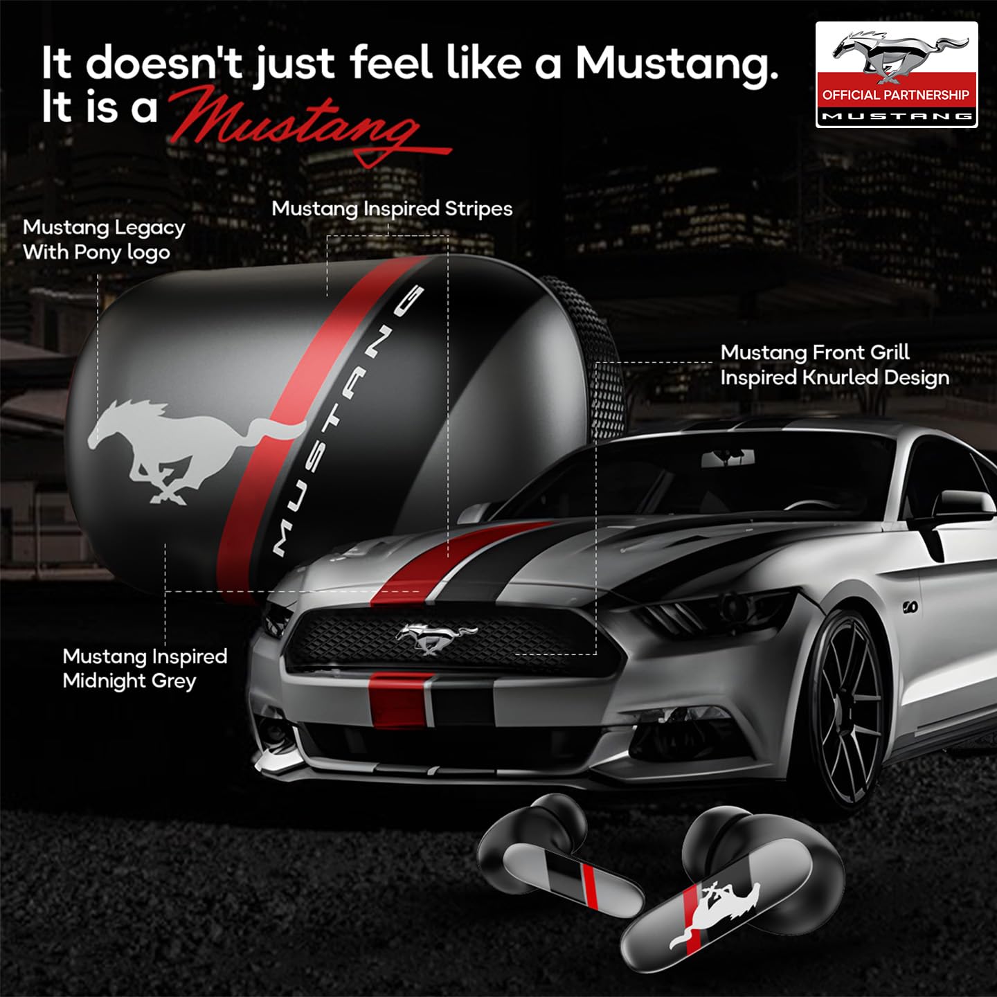GOBOULT Mustang Dyno Earbuds with 60H Playtime, App Support, Dual Pairing, 4 Mics ENC, 45ms Low Latency, 13mm Drivers, Touch Controls, IPX5 Ear Buds Wireless (Silver)
