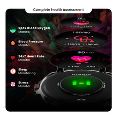 HAMMER Fit Pro 1.43" Super AMOLED Display Smart Watch Round Dial with Bluetooth Calling, Metallic Build, Always on Display, Multi Sports Modes (Black)