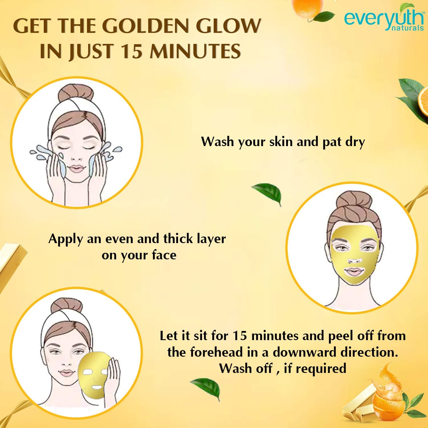 Everyuth Natural Advanced Golden Glow Peel Off Mask for Instant Glow Skin, 100 gm