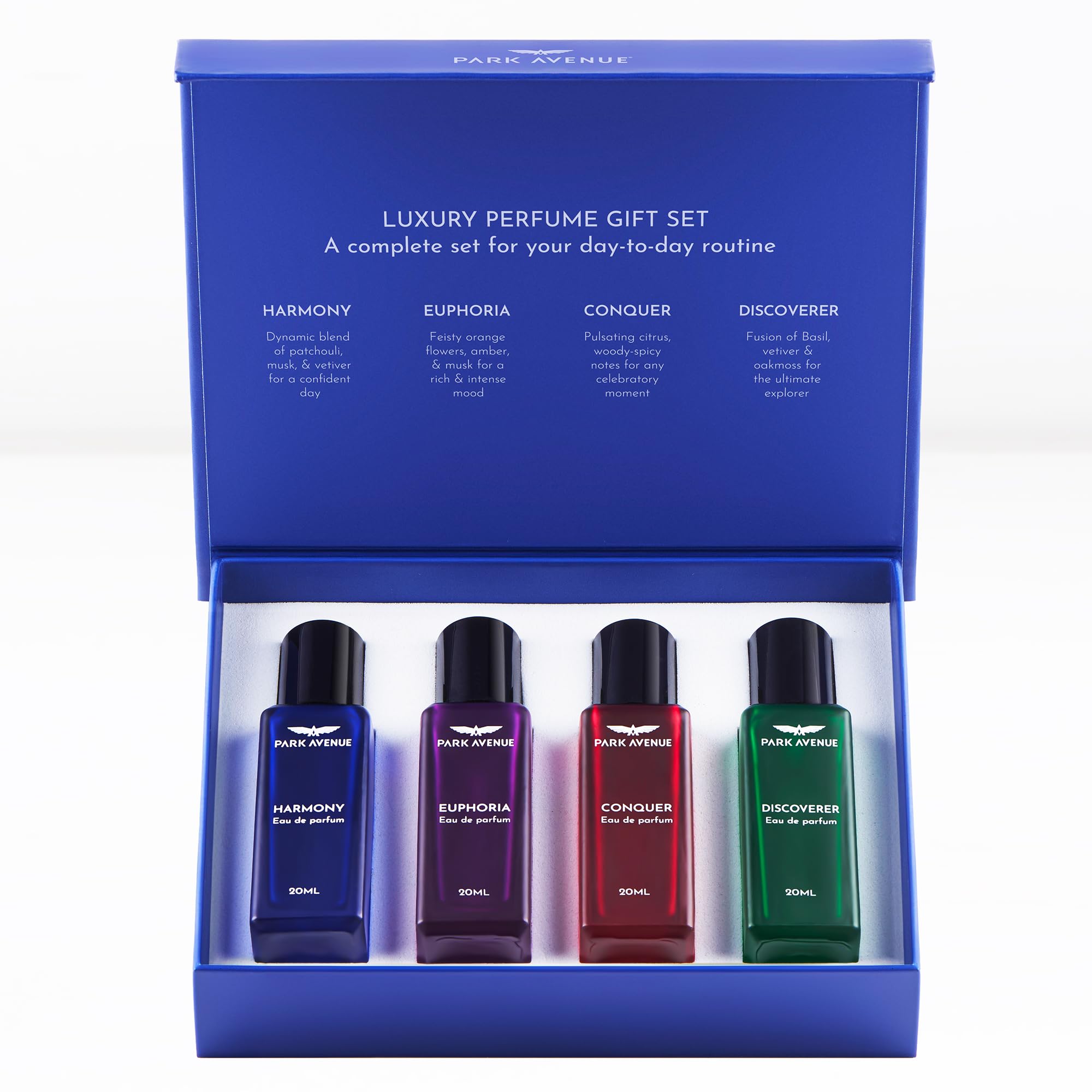 Park Avenue Luxury Perfume Gift Set for Men, 4x20 ml | Euphoria, Conquer, Harmony & Discoverer Perfume | Eau De Parfum | Premium Luxury Perfume for Corporate Man | Perfume for men Long Lasting Smell