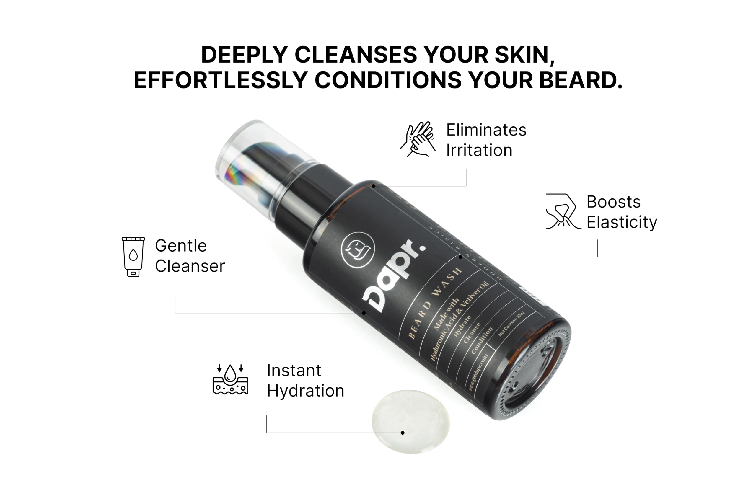 Dapr. Beard Wash (50 ml) |Made with Hyaluronic Acid & Vetiver Oil| Cleanse | Hydrate | Condition |