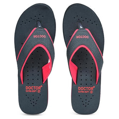 DOCTOR EXTRA SOFT Care Diabetic Orthopedic Pregnancy Flat Super Comfort Dr Flipflops and House Slippers For Women and Girls, Black/Red