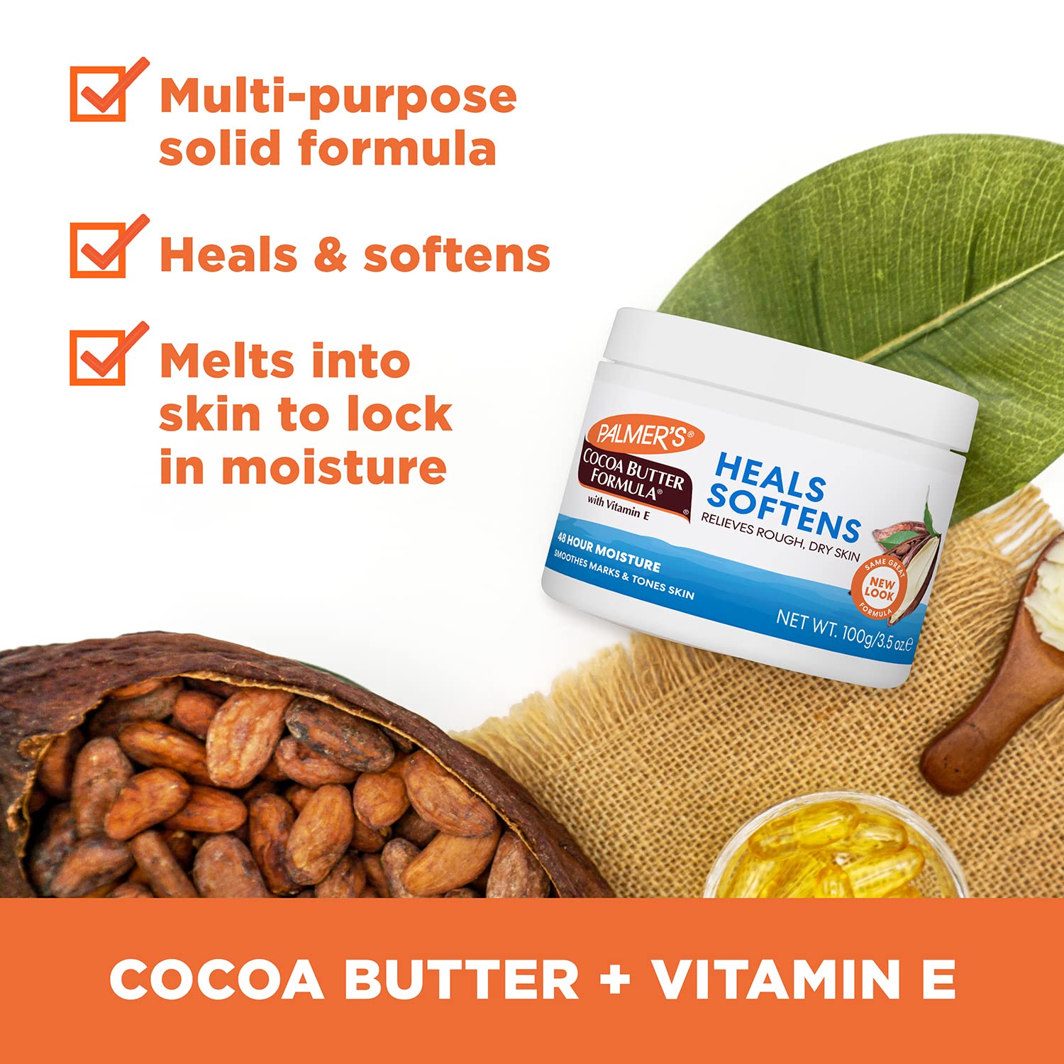 Palmer's Cocoa Butter Daily Skin Cream For Deep Hydration, Removes Makeup, Soothes Cracked Lips, Heels & Reduction of Scars - 100gm