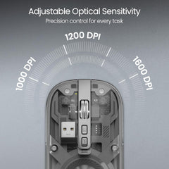 Portronics Toad 8 Transparent Wireless Bluetooth Mouse with Dual Wireless (BT + 2.4 GHz), Rechargeable Battery, Noise-Free Clicking, Show/Hide Desktop, Multi-Device Pair, Adjust Sensitivity (Grey)