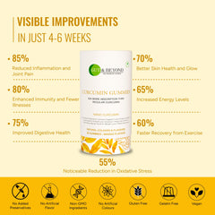 Gut & Beyond Turmeric Curcumin Gummies - Anti Inflammatory Supplement for Adults, Liver Cleanser, Good for Skin & Brain Health, Enhances Focus, Lowers Bad Cholesterol, Mango Flavour, 60 Count