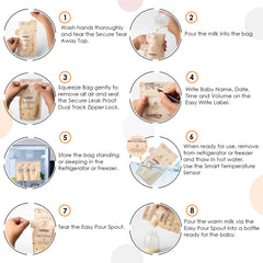 CUBKINS Breast Milk Storage Bags (Pack of 25) | Pre-Sterilized | Smart Temp Sensor | BPA Free | Single Use | Leak Proof Double Zip | Separate Fill & Pour Spouts | 250 ml Capacity | Marker Included