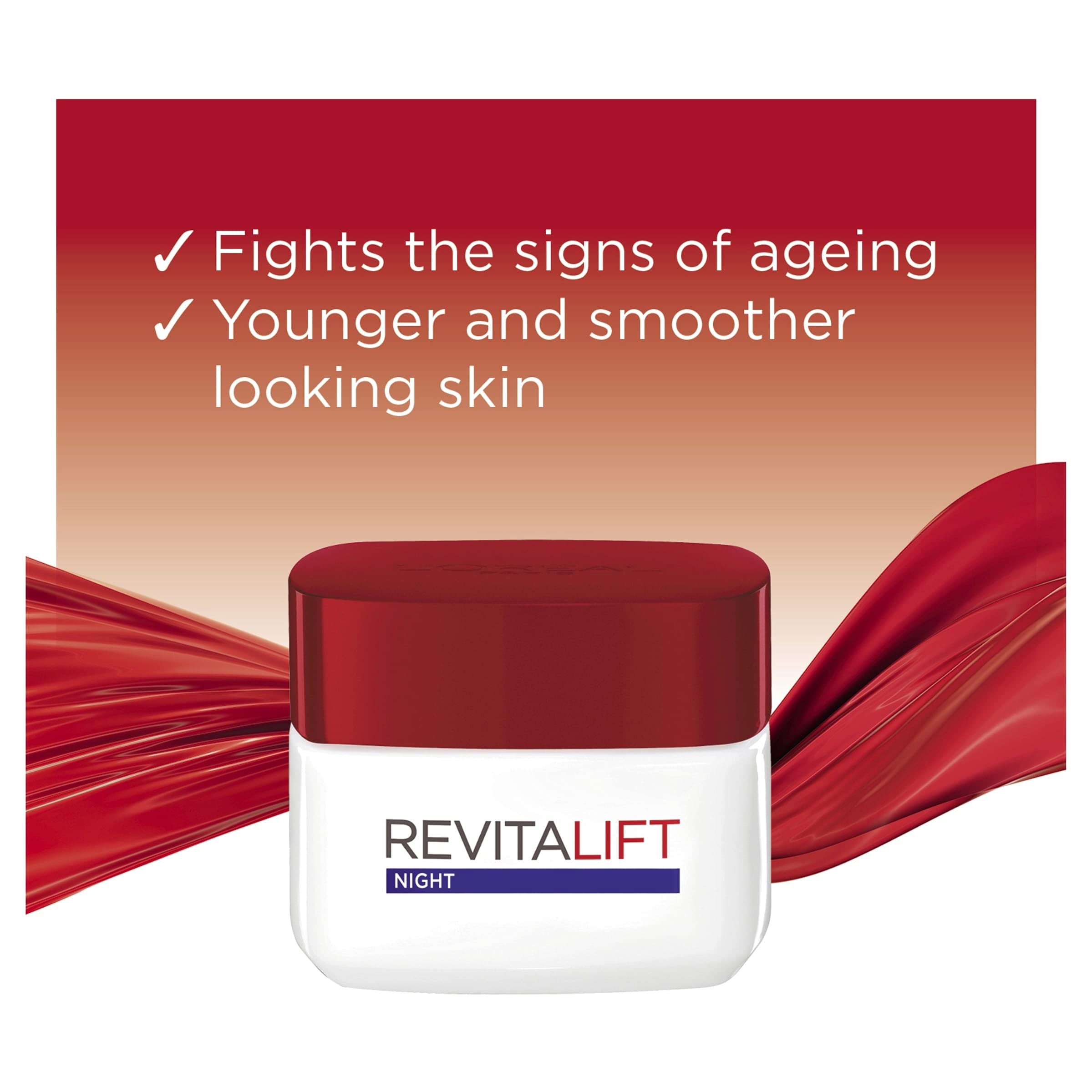 L’Oréal Paris Anti-Ageing Night Cream, With Pro-Retinol and Fibrelastyl, Hydrated & Smoother Skin, Revitalift, 50ml