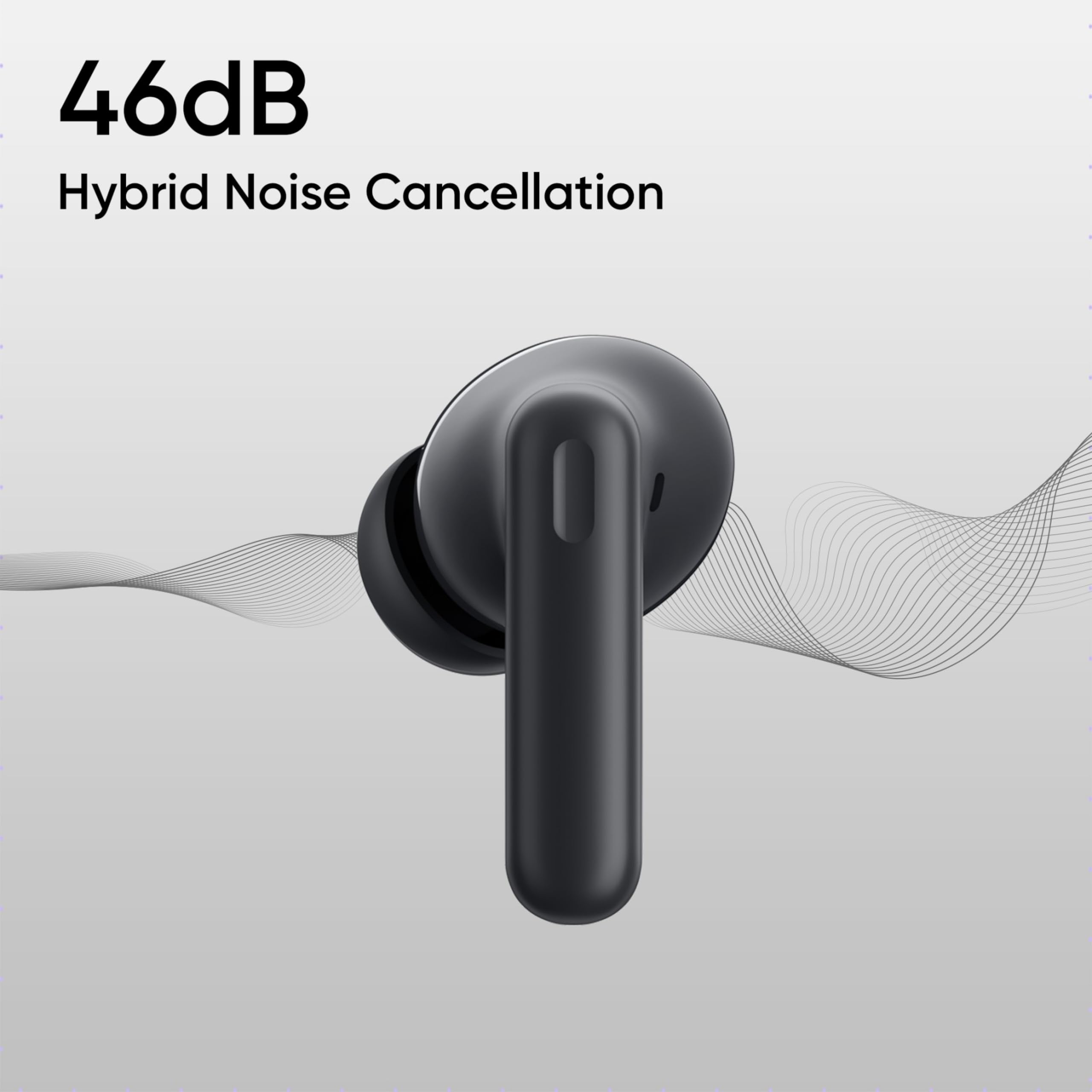 realme Buds T310 True Wireless in-Ear Earbuds with 46dB Hybrid ANC, 360° Spatial Audio, 12.4mm Dynamic Bass Driver, Upto 40Hrs Battery and Fast Charging (Vibrant Black)