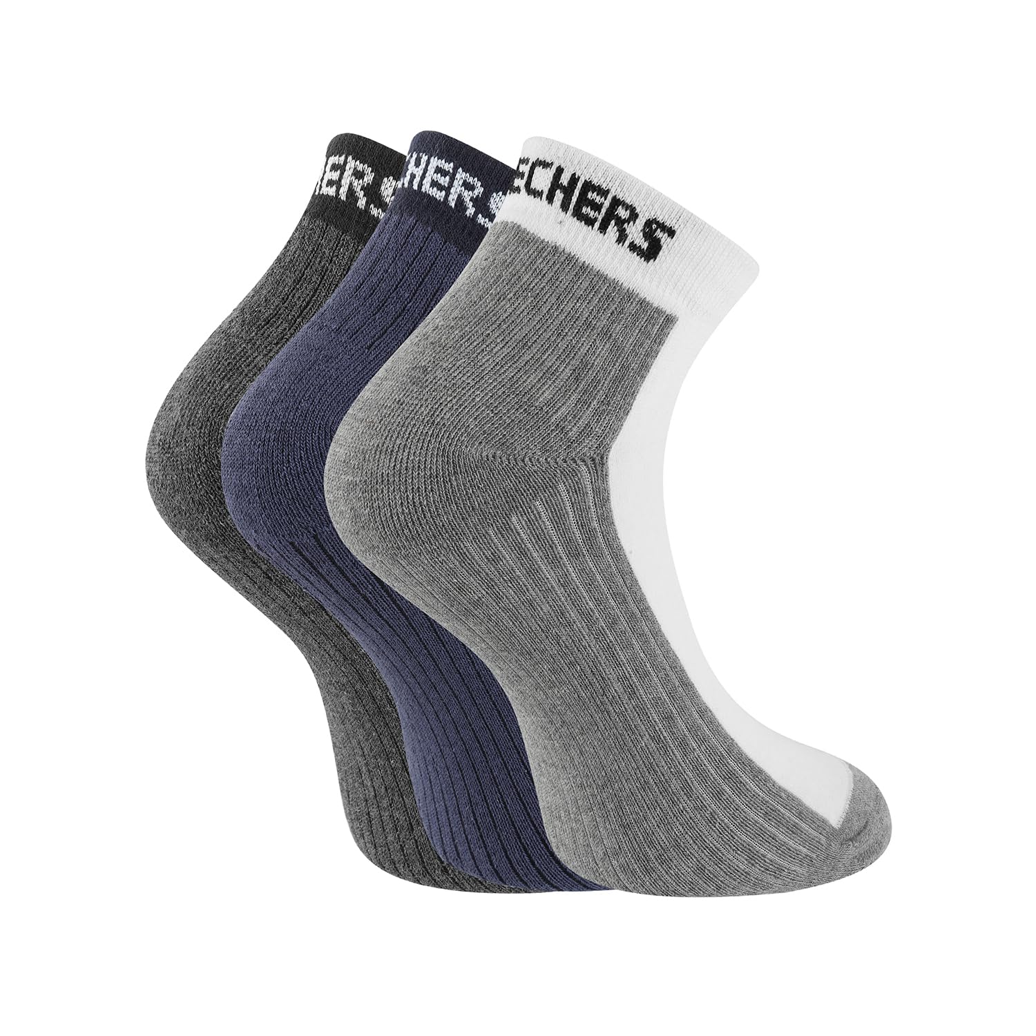 Skechers Cotton 3Pk Mens Half Terry Ankle Length Socks-S20072Id-Wbkb, Assorted