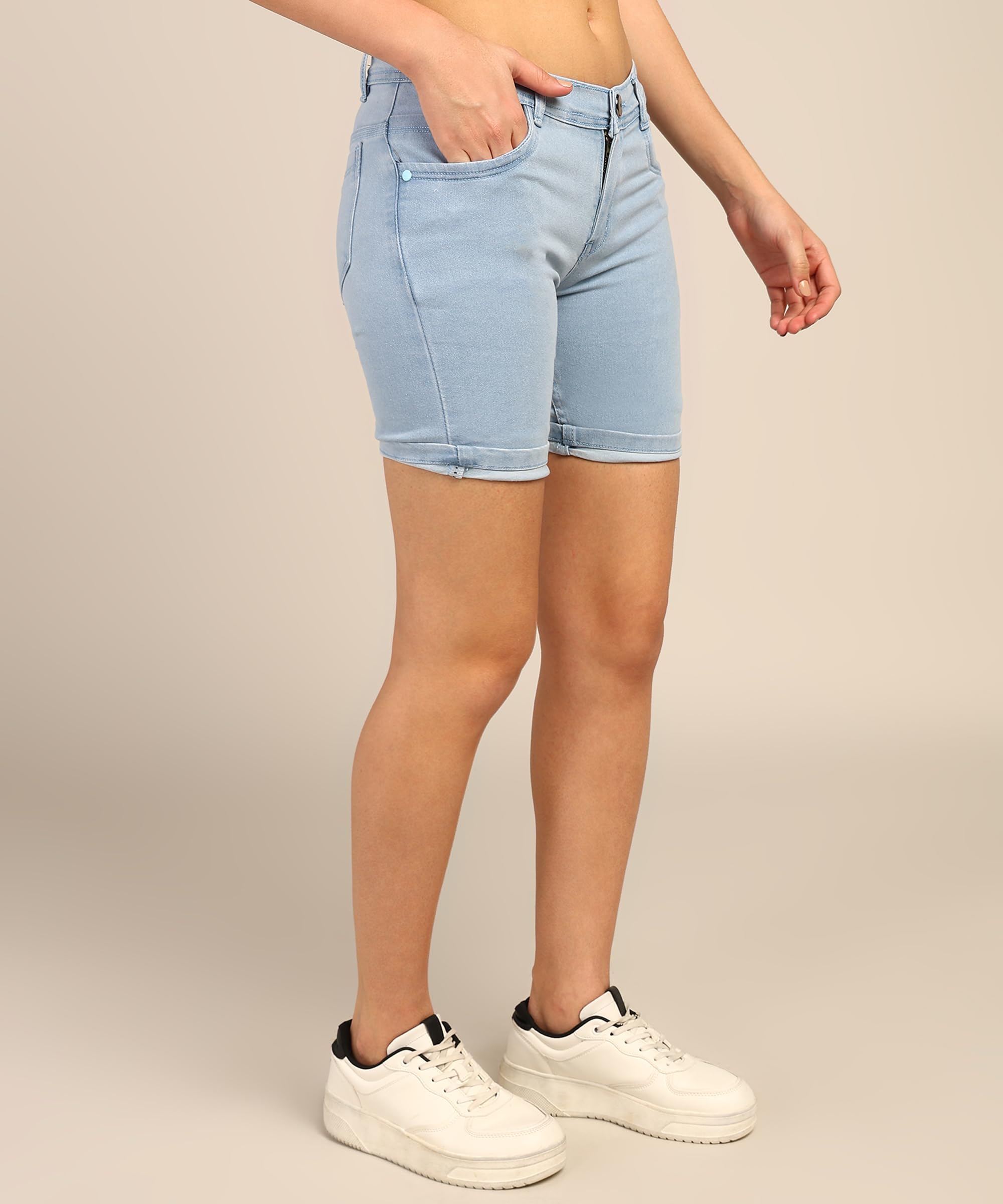 Women's Denim Stretchable Slim Fit Shorts (Short_PLN_ICE_34_SkyBlue_34)